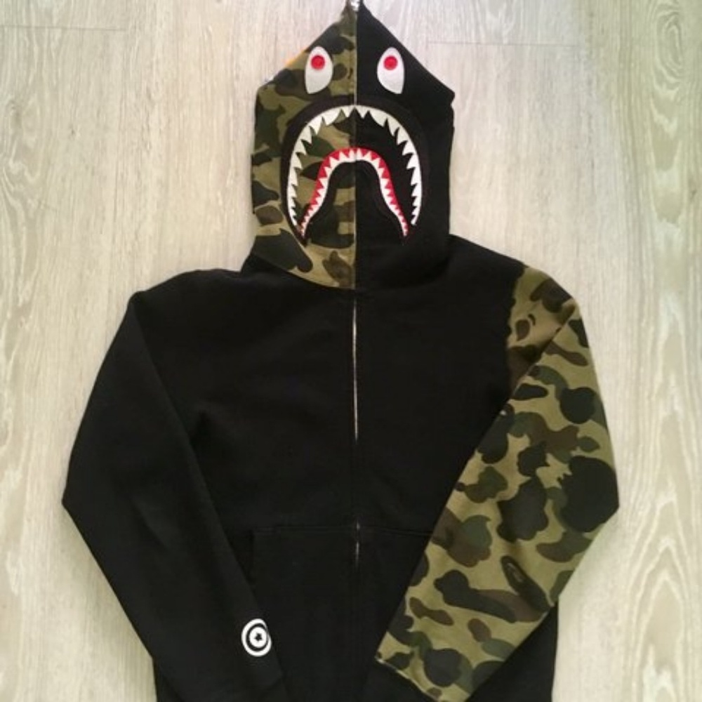 BAPE half camo Shark Hoodie